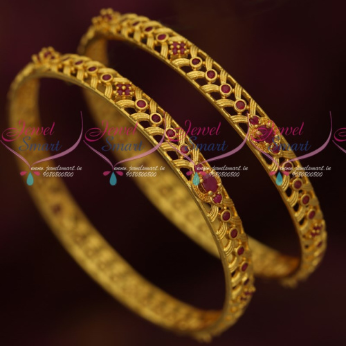 B17450 Light Delicate Gold Finish Ruby Bangles Latest Imitation Jewellery Designs Online