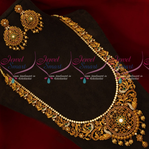 NL17438 Grand Gold Design Matte Finish Reddish Haram Latest Traditional Jewellery