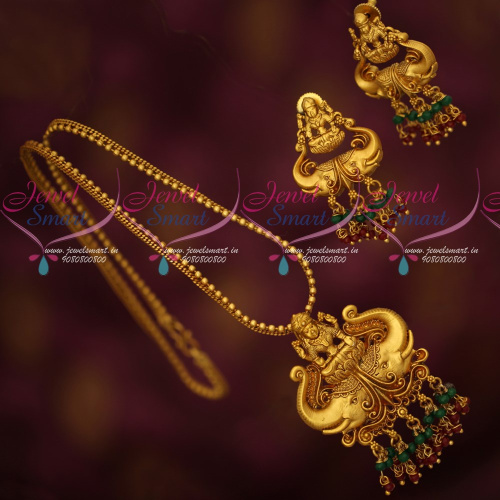 PS17464 Fancy Chain Temple Pendant Crystal Drops Latest Antique Reddish Matte Jewellery