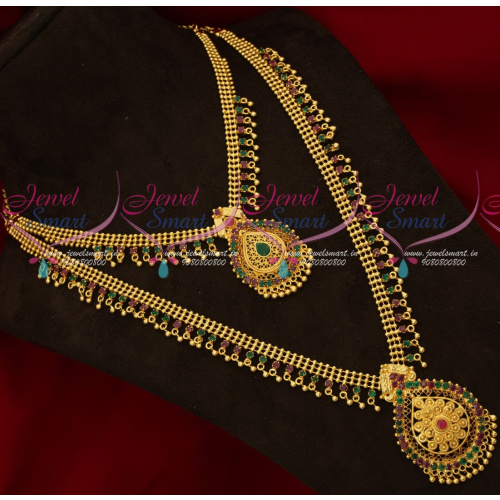 NL17392 Gold Covering Jewellery Combo Offer Short Long Necklace South Indian Designs