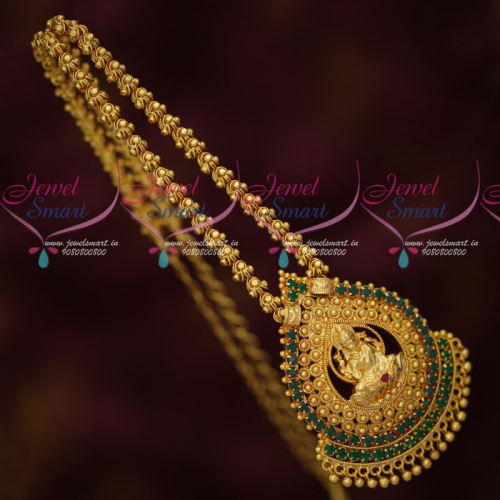 CS16775G South Indian Jewellery Gold Covering Temple AD Green Stones Chain Pendant ONline