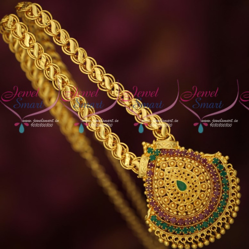 PS17477 Fancy Gold Covering Broad Chain Pendant Daily Wear South Indian Designs Online