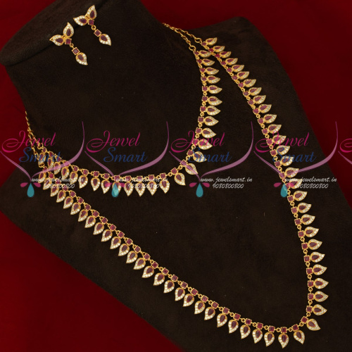 NL17442 Ruby AD Semi Precious Stones Long Lasting Gold Plated Jewellery Mini Bridal Set