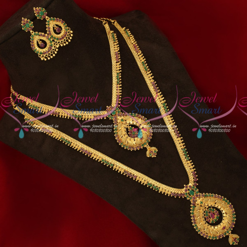 NL17441 South Indian Long Lasting Gold Covering Jewellery Short Long Combo Bridal Set