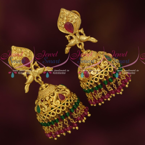 J17405 Crystal Beads Danglers Gold Design South Indian Screwback Jhumka Latest Jewellery Online