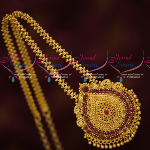PS17365 Ghajiri Chain Gold Plated Jewellery Daily Wear South Indian Ruby Pendant Shop Online