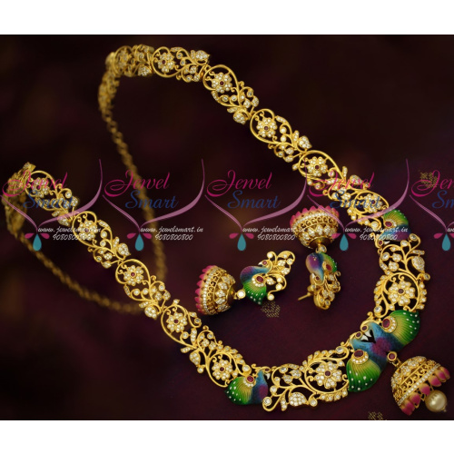 NL17313 Beautiful Meenakari Enamel Fashion Jewellery AD Stones Haram Gold Plated Online