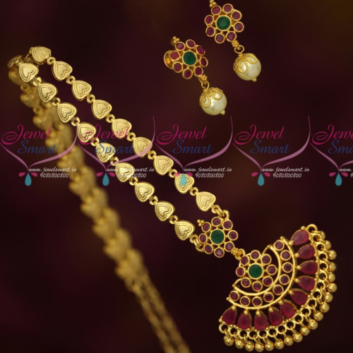 PS17229 Gold Plated Jewellery Fancy Chain Attiga AD Stones Earstuds Screwback South Indian Designs