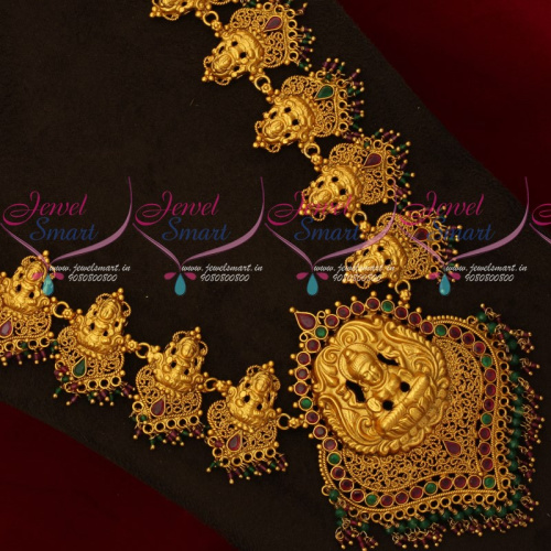 NL17401 Antique Gold Matte Temple Jewellery Nakshi Traditional Bridal Haram Latest Designs