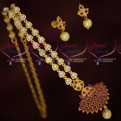 CS17400 Fancy Pearl Chain Attiga Pendant Screw Lock South Indian Gold Covering Jewellery Online