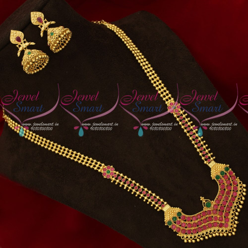 NL17436 South Indian Fancy Gold Covering Haram Peacock Jhumka Value For Money Jewellery