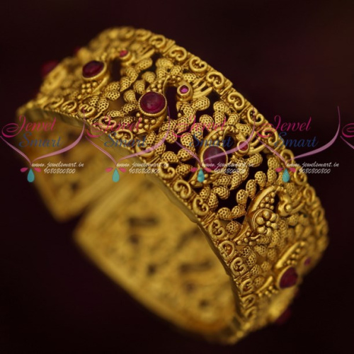 B17356 Latest Antique Gold Plated Jewellery Kemp Kada Bangle Party Wear Models Online