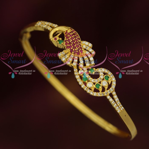 B17547 Peacock Design Fancy Bracelets AD Sparkling Gold Design Jewellery Designs