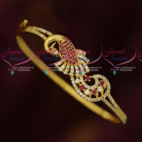 B17548 Ruby Peacock Design Fancy Bracelets AD Sparkling Gold Design Jewellery Designs
