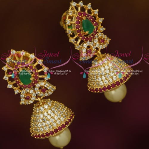 J17513 AD Multi Color Stones Fancy Jhumka Earrings Latest Imitation Jewellery Online