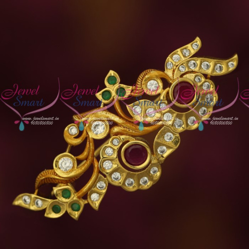SP17671 Floral Design Multi Color Reddish Gold Plated AD Stones Matching Saree Brooches Shop Online