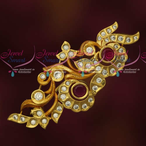 SP17671R Floral Design Reddish Gold Plated AD Stones Matching Saree Brooches Shop Online
