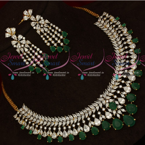 NL17904 Broad Emerald Green CZ White Stones Latest Fashion Jewellery Online