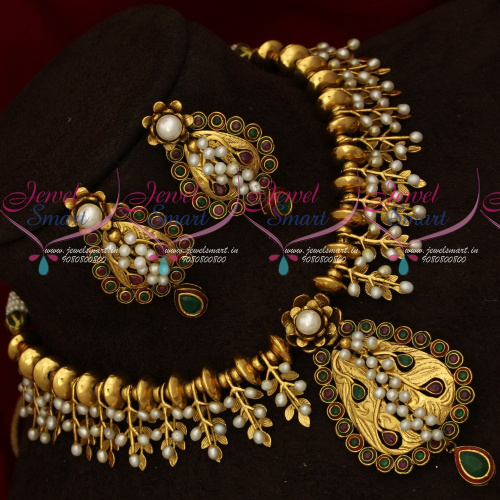 NL17903 Exclusive Gold Design Handmade Real Pearls Ruby Emerald Jewellery Necklace Earrings Online
