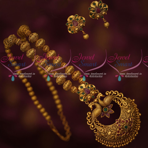 NL17900 Beads Mala Antique Matte Gold Plated Small Earrings Latest South Indian Designs