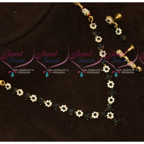 NL17632 Black Color Simple Design Low Price American Diamond Necklace Set Shop Online