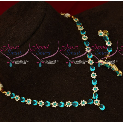 NL17630 Blue Color Simple Design Low Price American Diamond Necklace Set Shop Online