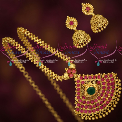 J17983 Gold Plated Daily Wear Short Ghajiri Chain Pendant Jhumka Online