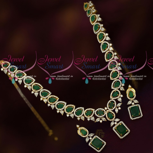 NL17765 Emerald Green CZ White Stones Latest Fashion Jewellery Short Necklace Set Online