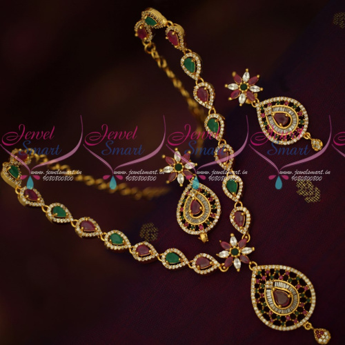 NL17591 Gold Covering AD Ruby Emerald Necklace South Indian Jewellery Designs Online