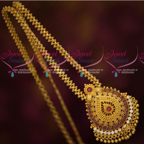 CS17484 South Indian Jewellery Gold Covering Ruby White Stones Daily Wear Chain Pendant Online