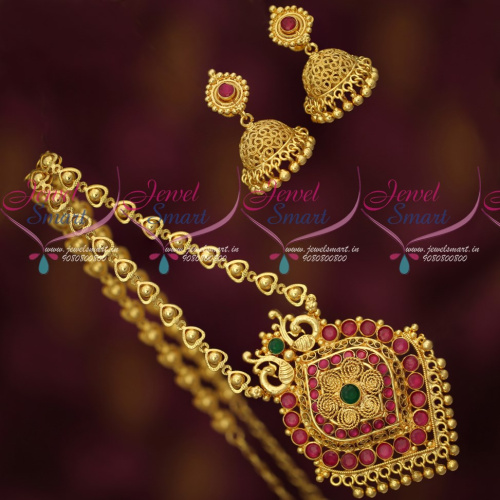 PS17912 Gold Covering Fancy Ball Chain Jhumka Earrings Screwback South Indian Imitation Jewellery