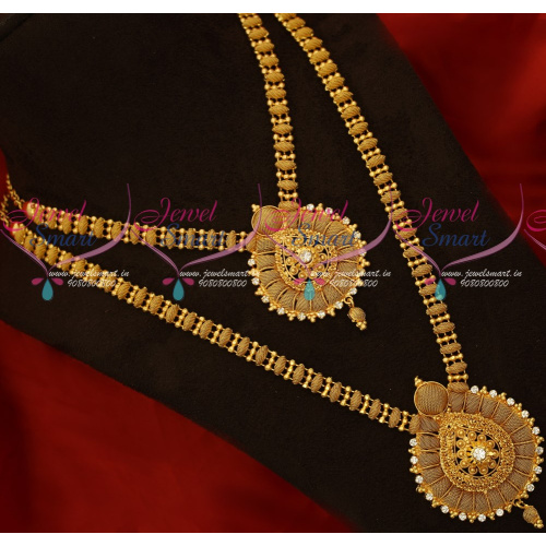 NL17802 Daily Wear Gold Covering South Indian Jewellery Short Long Combo Value For Money Set