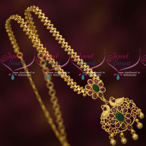 PS17925 Gold Plated Short Chain Peacock Pendant Red Green Stones Daily Wear Jewellery Online