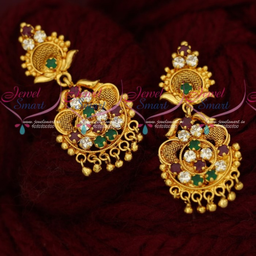ER17821 Multi Colour AD South Indian Jewellery Gold Covering Daily Wear Ear Studs Screwback