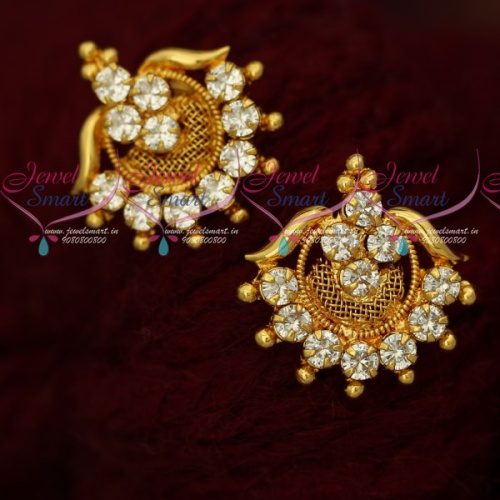 ER17822 AD White Stones Daily Wear Gold Covering Ear Studs South Indian Jewellery