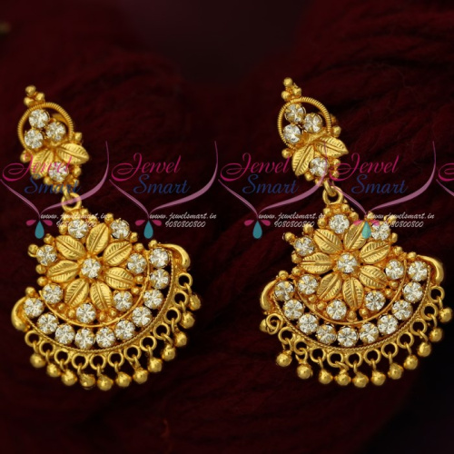 ER17823 AD White Leaf Design Fancy Gold Covering Earrings South Screw Jewellery Shop Online