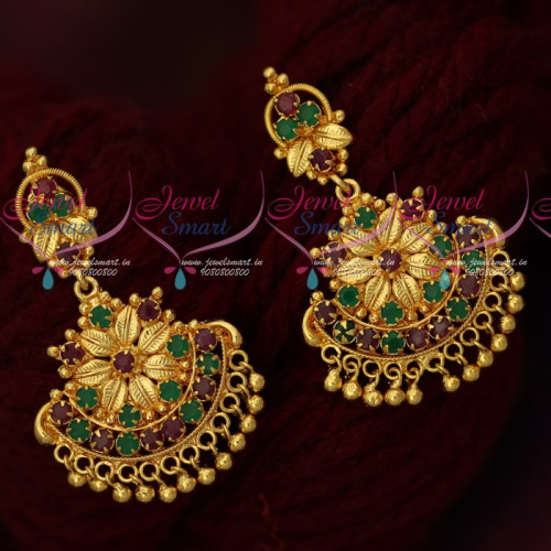 ER17824 Ruby Emerald Leaf Design Fancy Gold Covering Earrings South Screw Jewellery Shop Online