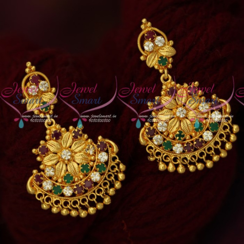 ER17825 Multi Colour Leaf Design Fancy Gold Covering Earrings South Screw Jewellery Shop Online