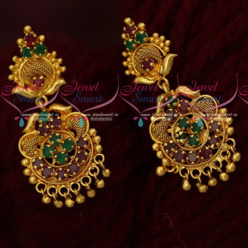 ER17827 Ruby Emerald AD South Indian Jewellery Gold Covering Daily Wear Ear Studs Screwback