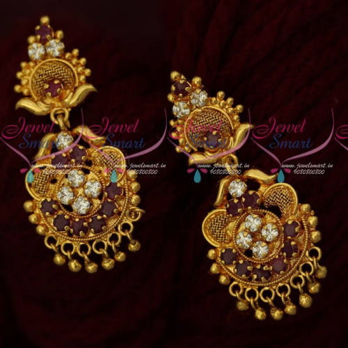 ER17828 Ruby White AD South Indian Jewellery Gold Covering Daily Wear Ear Studs Screwback