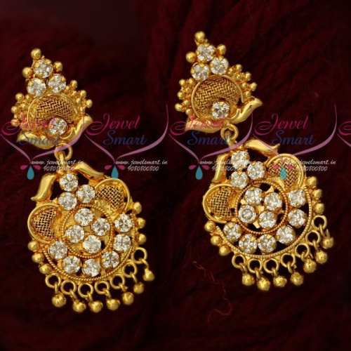 ER17829 White AD South Indian Jewellery Gold Covering Daily Wear Ear Studs Screwback