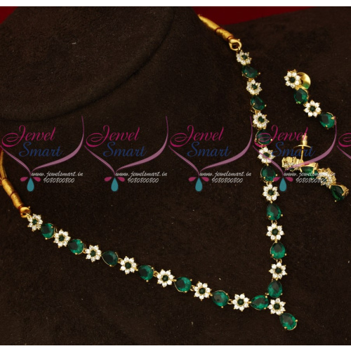 NL17635 Green Color Simple Design Low Price American Diamond Necklace Set Shop Online