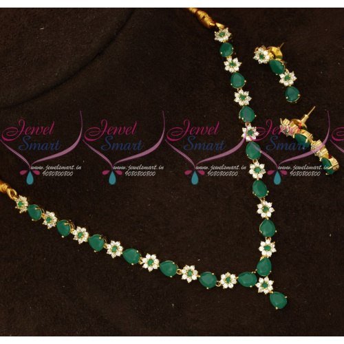 NL17631 Emerald Green Color Simple Design Low Price American Diamond Necklace Set Shop Online