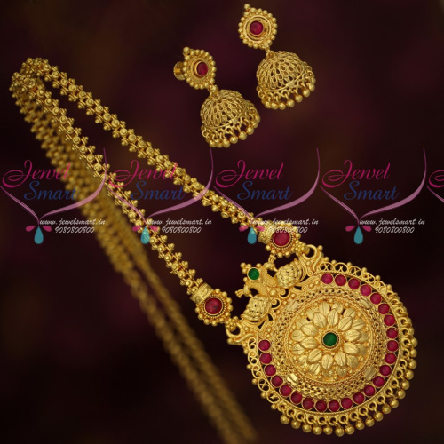 CS17566 Gold Covering Chain Pendant Jhumka Earrings Screwback South Indian Kemp Jewellery