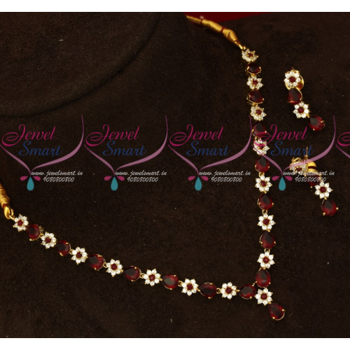 NL17634 Maroon Color Simple Design Low Price American Diamond Necklace Set Shop Online