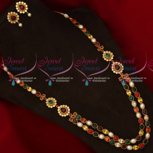NL17901 Real Navratna Stones Traditional Haram Jewellery Set Premium Imitation Designs Online