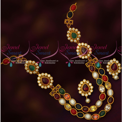 NL17796 Real Navratna Stones Traditional Jewellery Set Premium Imitation Designs Online