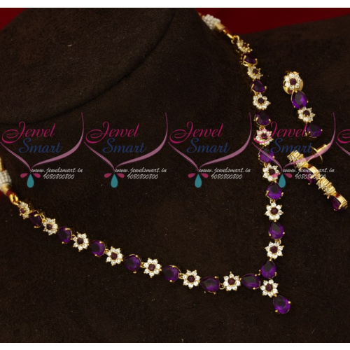 NL17629 Purple Color Simple Design Low Price American Diamond Necklace Set Shop Online