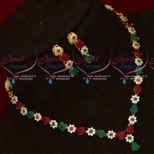 NL17628 Ruby Emerald Simple Design Low Price American Diamond Necklace Set Shop Online