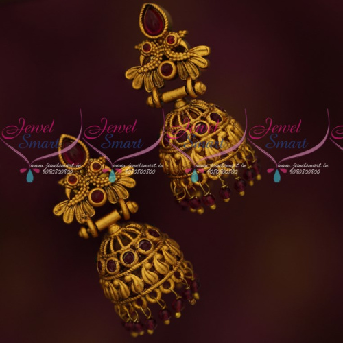 J17858 Stylish Look Peacock Mango Design Jhumka Earrings Crystal Drops Online